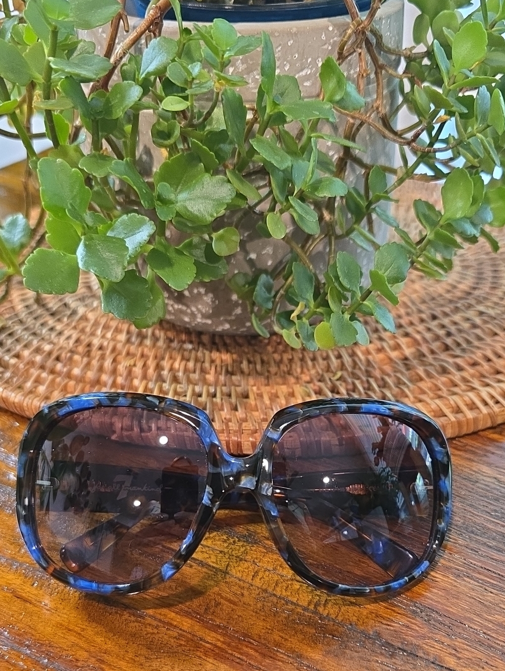7 For All Mankind Blue Tortoiseshell Oversized Sunglasses
